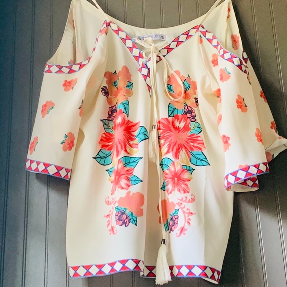 Boho Cold Shoulder Corset Tie Crop Floral Top Med - Picture 7 of 9